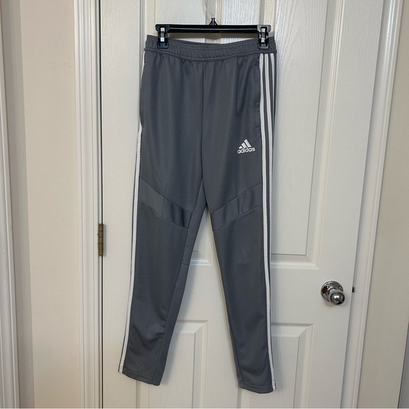 Adidas Youth 3 Stripes Tapered Football Fit Active Pants  in Grey Size Large - Picture 2 of 6